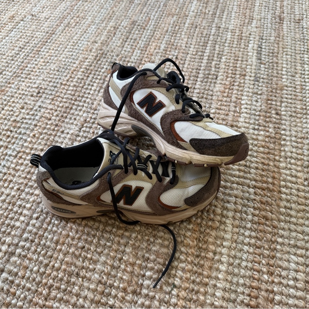 New Balance Beige and Dark Brown Athletic Shoes